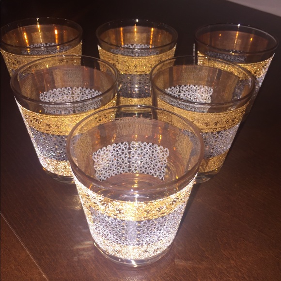 SOLD-Vintage Gold Leaf Whiskey Tumblers 6 - Picture 3 of 5